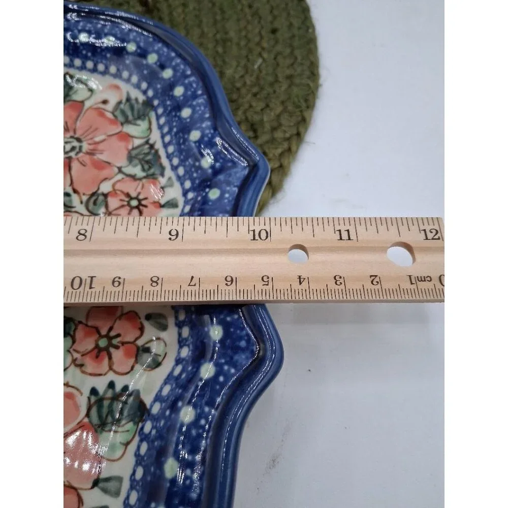 Handmade Polish Pottery Floral Square Plate 10
